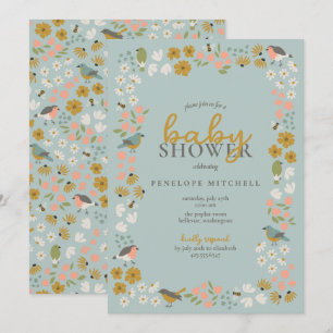 Vogels en Bijen Bloemen Baby Shower  Kaart