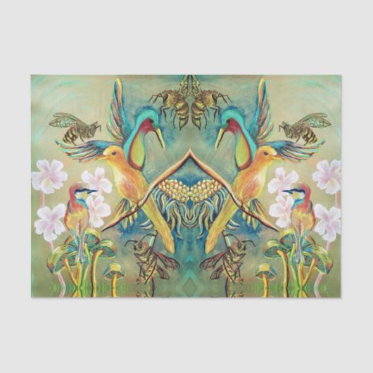 vogels en bijen die tissuepapier schilderen (Voorkant)