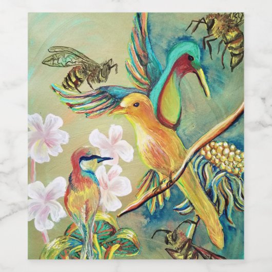 Vogels en bijen schilderen wijn label wijn etiket (Enkel label)