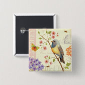 Vogels en bijen vierkante button 5,1 cm (Voorkant /achterkant)