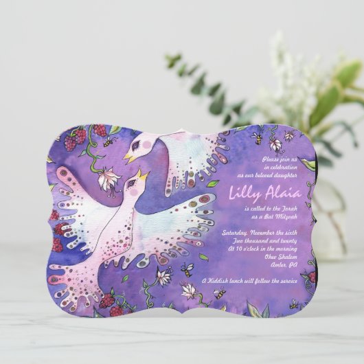 Vogels en bijen Waterverf Bat Mitzvah Uitnodiging (Staand voorkant)