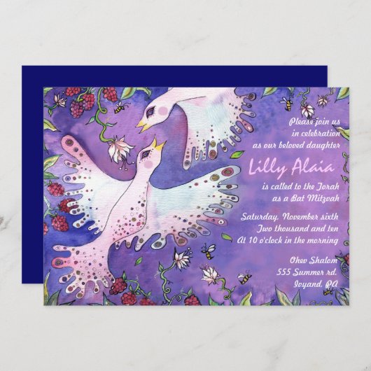 Vogels en bijen Waterverf Bat Mitzvah Uitnodiging (Voorkant / Achterkant)