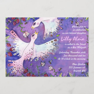Vogels en bijen Waterverf Bat Mitzvah Uitnodiging