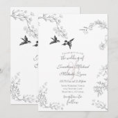 Vogels en bijkantoren  Floral Garden Wedding Kaart (Voorkant / Achterkant)