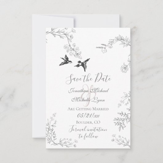 Vogels en bijkantoren  Floral Garden Wedding Save The Date (Voorkant)