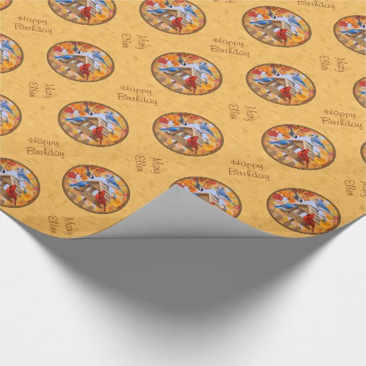 Vogels en Birdfeeder Autumn Gold Cadeaupapier (Hoek)