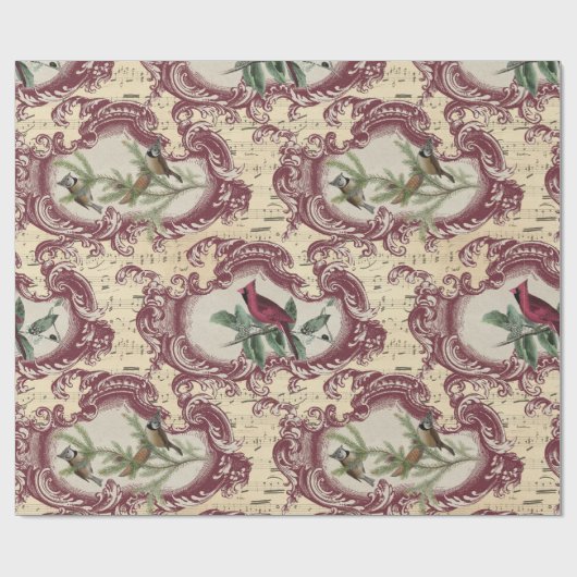 vogels en blaasmuziek cadeaupapier (Vlak)