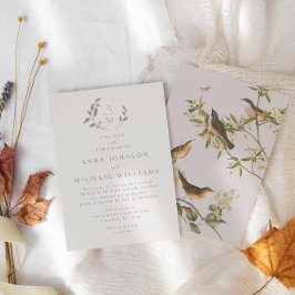 Vogels en bladeren romantisch beige | roze bruilof kaart