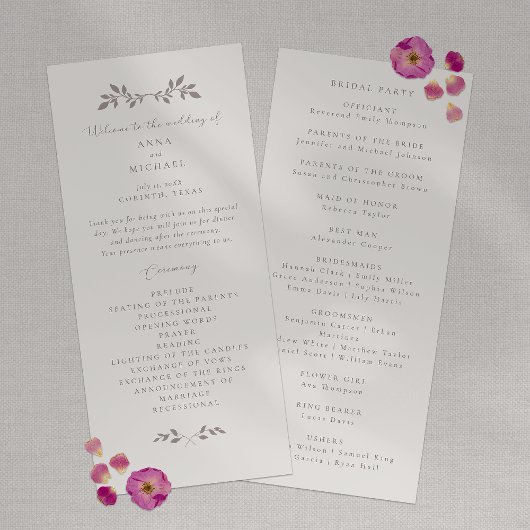 Vogels en bladeren, romantisch plat trouwprogramma programmakaart