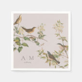 Vogels en bladeren, romantisch roze papieren serve servet (Voorkant)