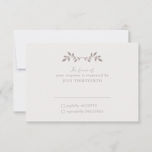 Vogels en bladeren, romantische ecru Response Kaar RSVP Kaartje (Voorkant)