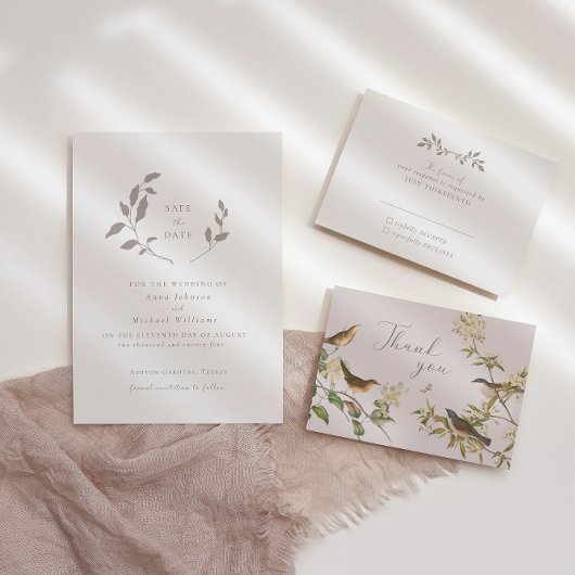 Vogels en bladeren romantische ecru sparen de datu kaart