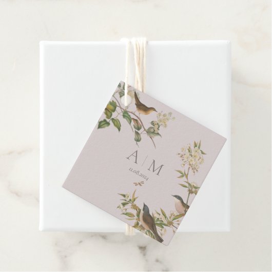 Vogels en bladeren, romantische huwelijksgunst lab bedankjes labels (In situ)