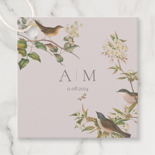 Vogels en bladeren, romantische huwelijksgunst lab bedankjes labels (Voorkant)
