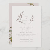 Vogels en bladeren, roze | Beige De datum opslaan Kaart (Voorkant / Achterkant)