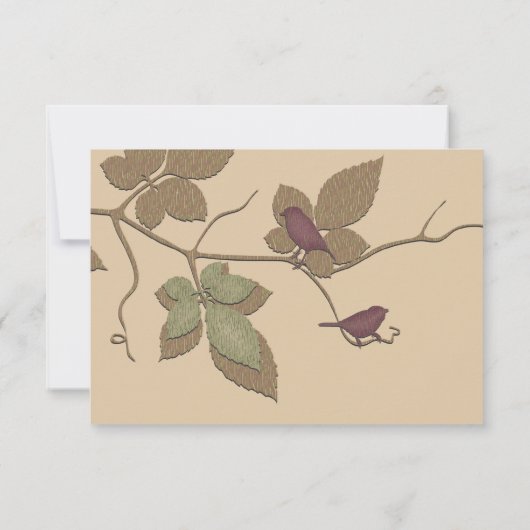 Vogels en bladeren vallen bruiloft antwoord Kaart (Achterkant)