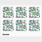 Vogels en bladeren Vierkante Sticker (Vel)