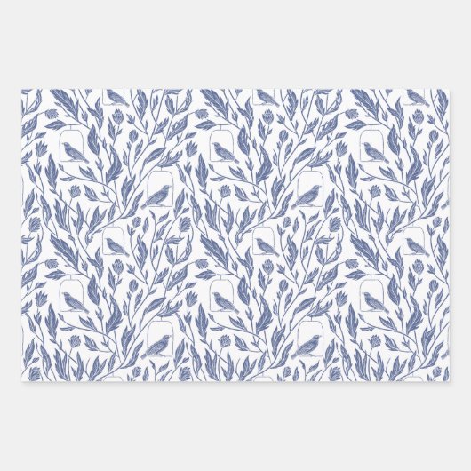 Vogels en Blauw inpakpapier vellen (Voorkant)