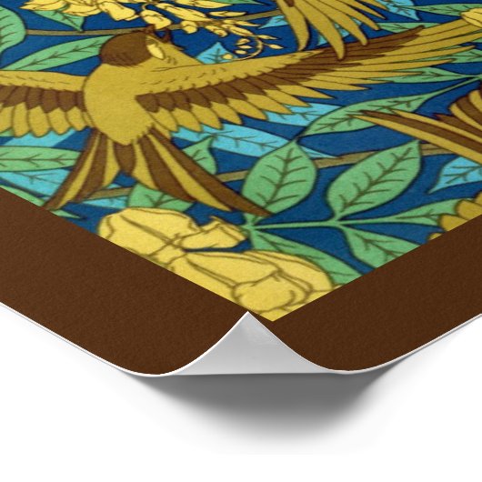 Vogels en blauweregen Verneuil blauw bruin geel Poster (Hoek)