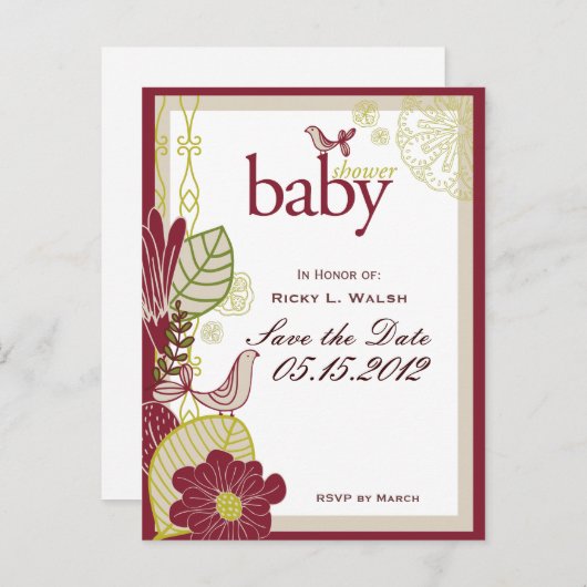 Vogels en bloemen aankondigingskaart (Voorkant / Achterkant)