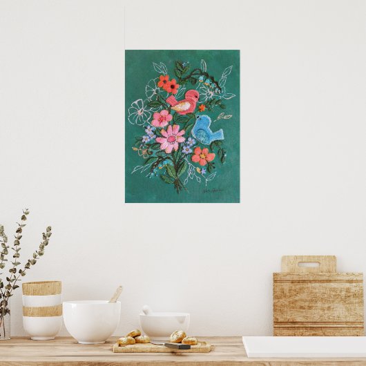 vogels en bloemen afdrukken poster (Keuken)