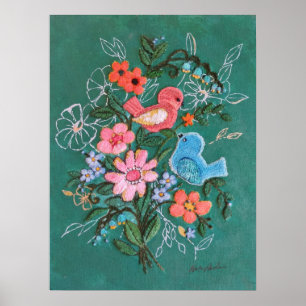vogels en bloemen afdrukken poster