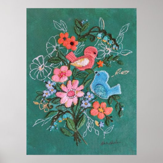 vogels en bloemen afdrukken poster (Voorkant)