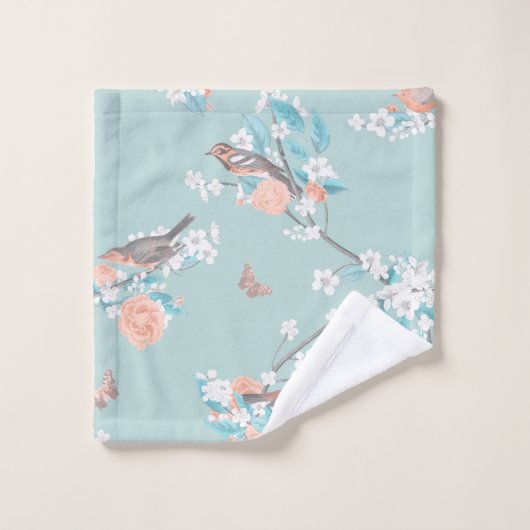 Vogels en bloemen bad handdoek (Wasdoekje)