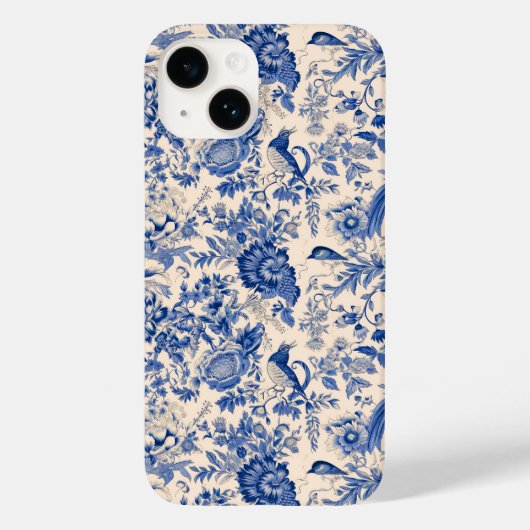  Vogels en Bloemen Blue Toile Case-Mate iPhone Case (Achterkant)