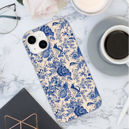 Vogels en Bloemen Blue Toile Case-Mate iPhone Case