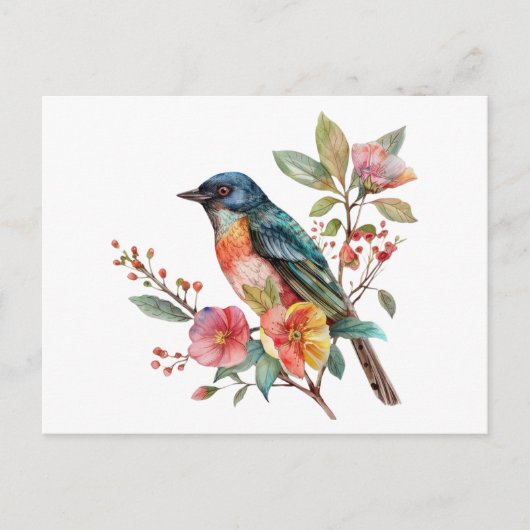  vogels en bloemen briefkaart (Voorkant)