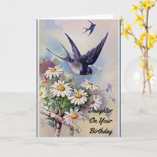 Vogels en bloemen Dochter Verjaardag Kaart (Gele Bloem)