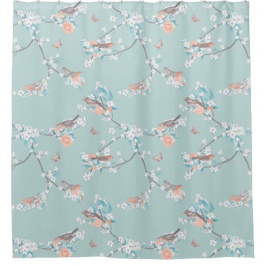 Vogels en bloemen douchegordijn (Voorkant)