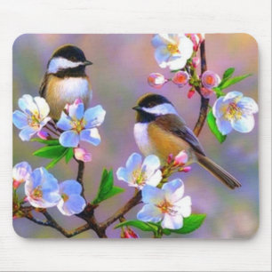 Vogels en bloemen - fijne kunst muismat