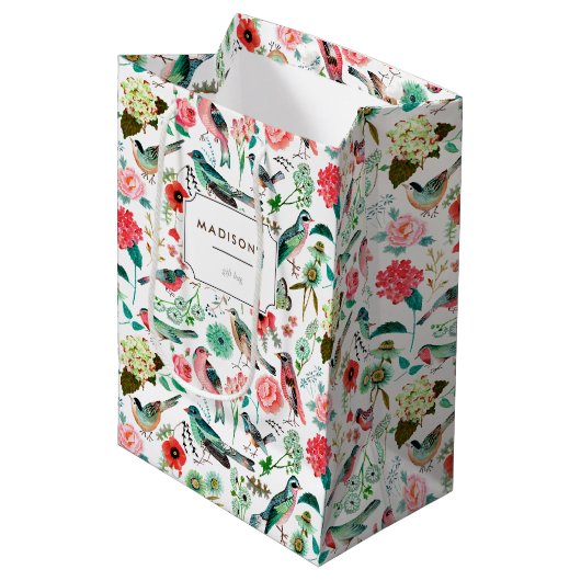 Vogels en bloemen | Gift Bag Medium Cadeauzakje (Voorkant Gekanteld)