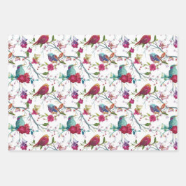 Vogels en bloemen inpakpapier vel