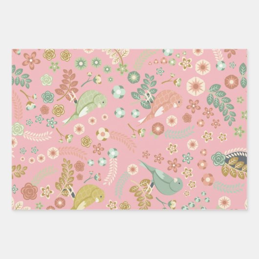 vogels en bloemen inpakpapier vel (Voorkant 2)
