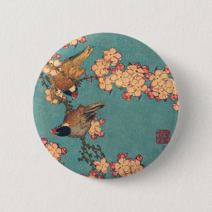 Vogels en Bloemen Japanse Kunst Roze Bloemstuk Ronde Button 5,7 Cm