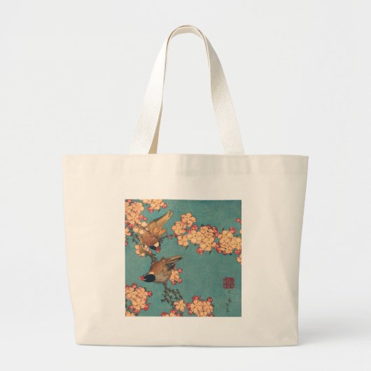Vogels en bloemen Japanse kunstroze Floral Grote Tote Bag (Voorkant)
