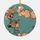 Vogels en bloemen Japanse kunstroze Floral Keramisch Ornament (Voorkant)