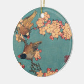 Vogels en bloemen Japanse kunstroze Floral Keramisch Ornament (Links)