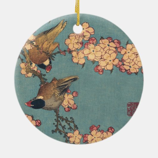 Vogels en bloemen Japanse kunstroze Floral Keramisch Ornament (Achterkant)