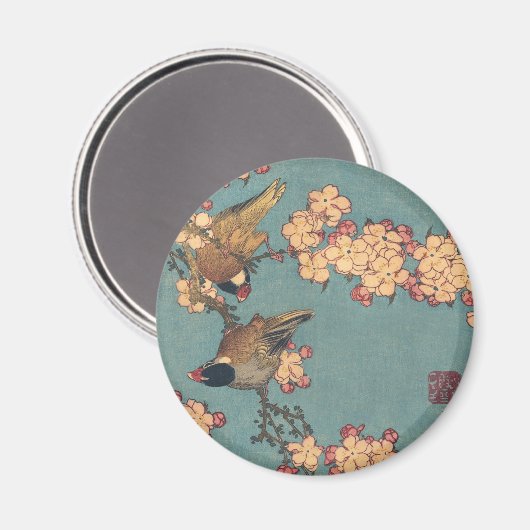 Vogels en bloemen Japanse kunstroze Floral Magneet (Voorkant / Achterkant)