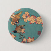 Vogels en bloemen Japanse kunstroze Floral Ronde Button 5,7 Cm (Voorkant)