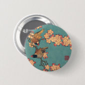 Vogels en bloemen Japanse kunstroze Floral Ronde Button 5,7 Cm (Voorkant /achterkant)