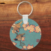 Vogels en bloemen Japanse kunstroze Floral Sleutelhanger (Voorkant)