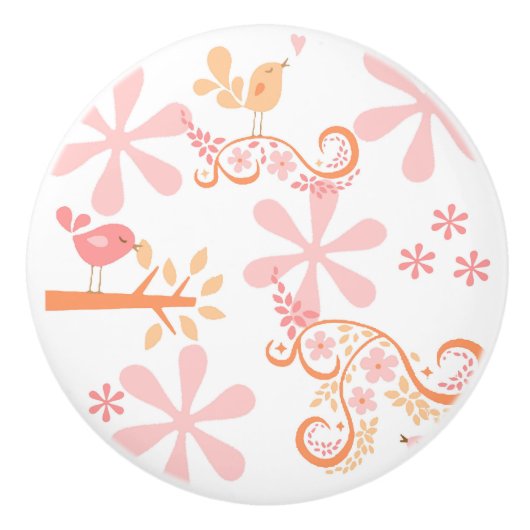 Vogels en bloemen keramische knop (Voorkant)