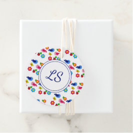 Vogels en bloemen lentepatroon wit bedankjes labels