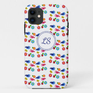 Vogels en bloemen lentepatroon wit Case-Mate iPhone case