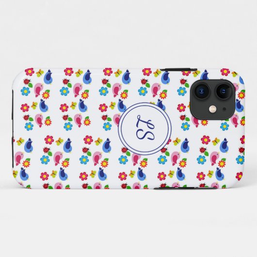 Vogels en bloemen lentepatroon wit Case-Mate iPhone case (Achterkant (horizontaal))